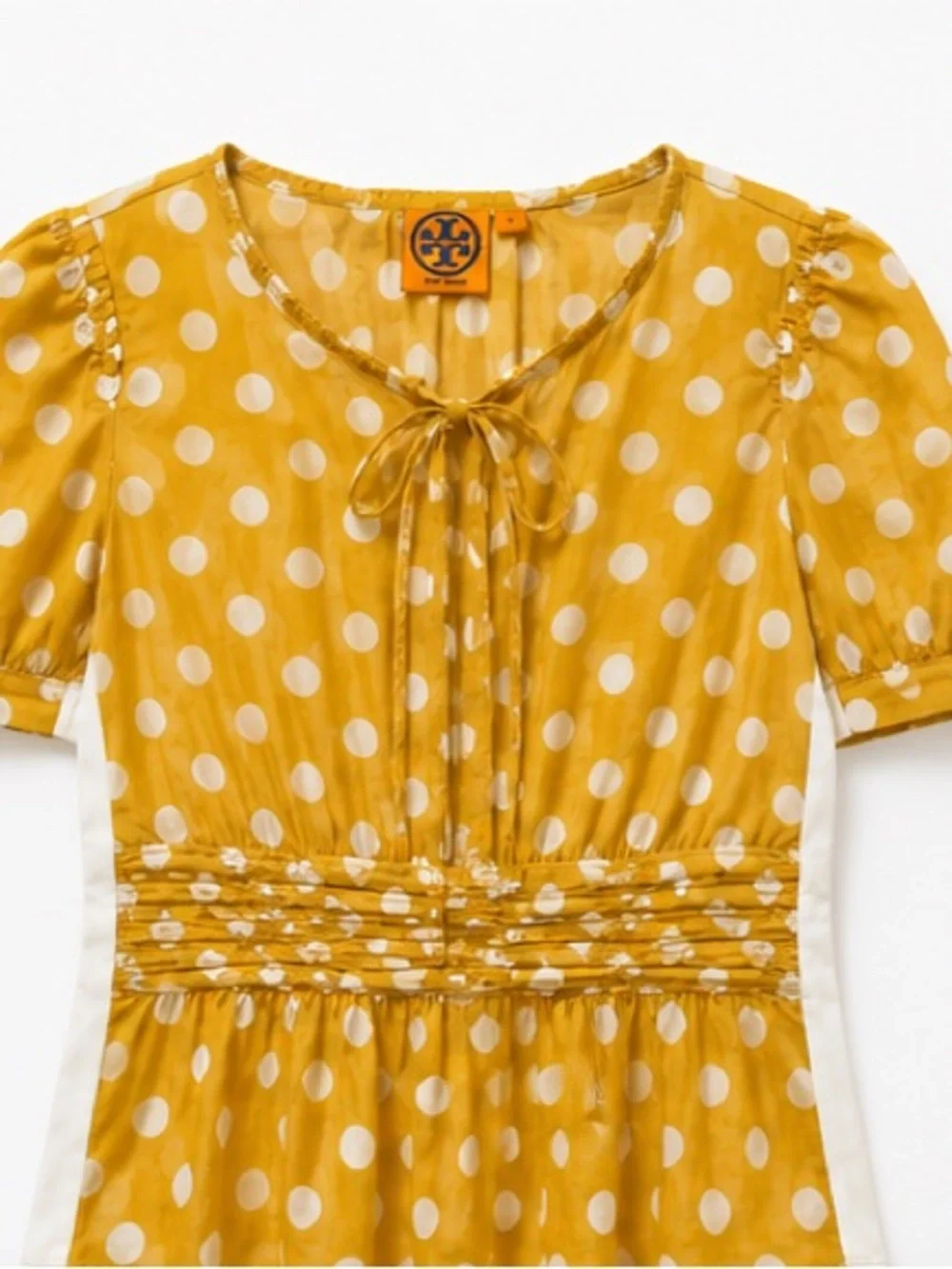 Tory Burch Mustard Yellow Polka Dot Tie-Neck Blouse SIZE 0